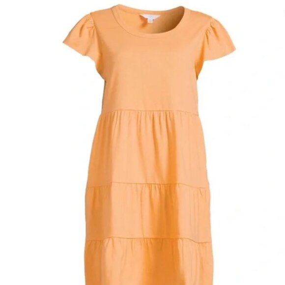 NWT Tiered Knit Dress for Women from Time and Tru - Soft Papaya - with Pockets - Picture 2 of 2